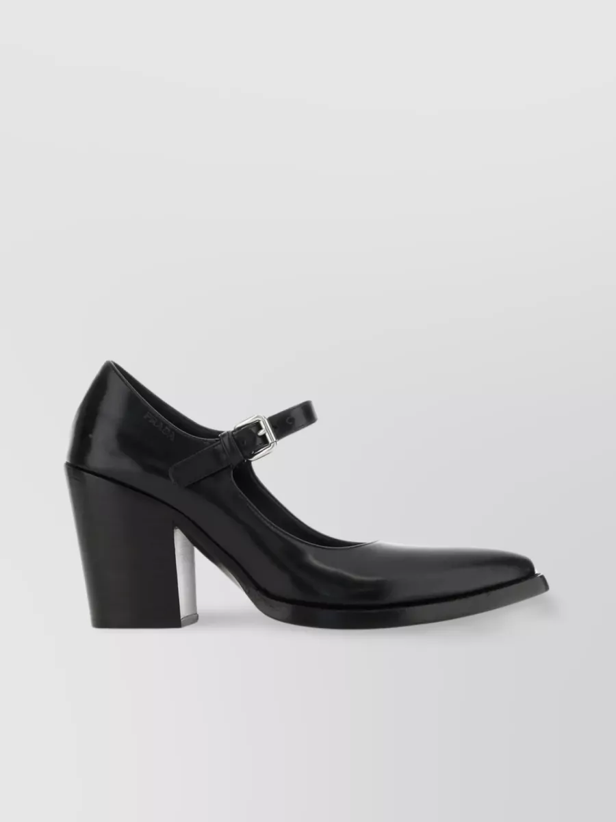 Shop Prada Leather Pointed Heel Shoes In Black