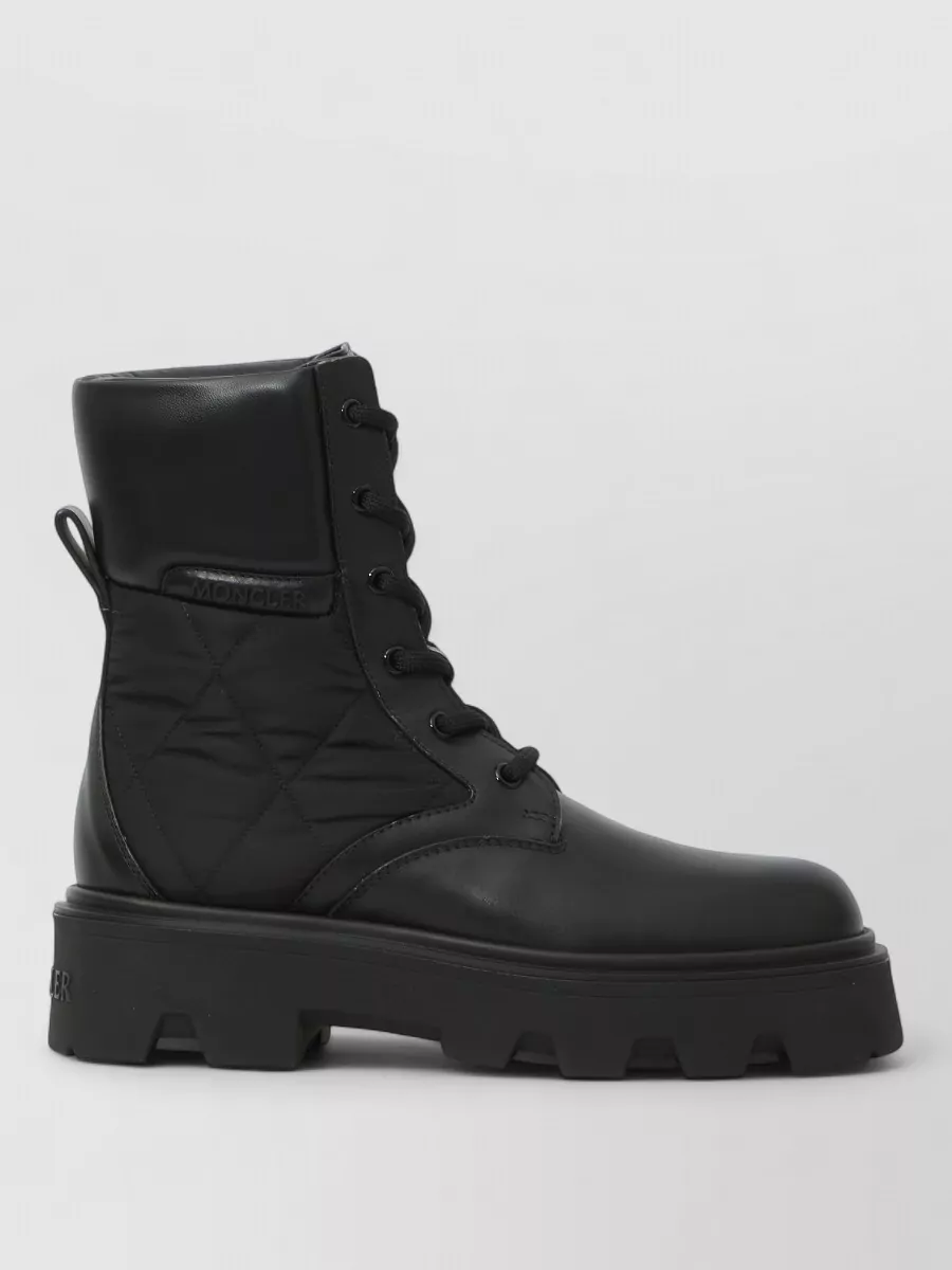 Moncler Leather Quilted Lace-Up Ankle Boots