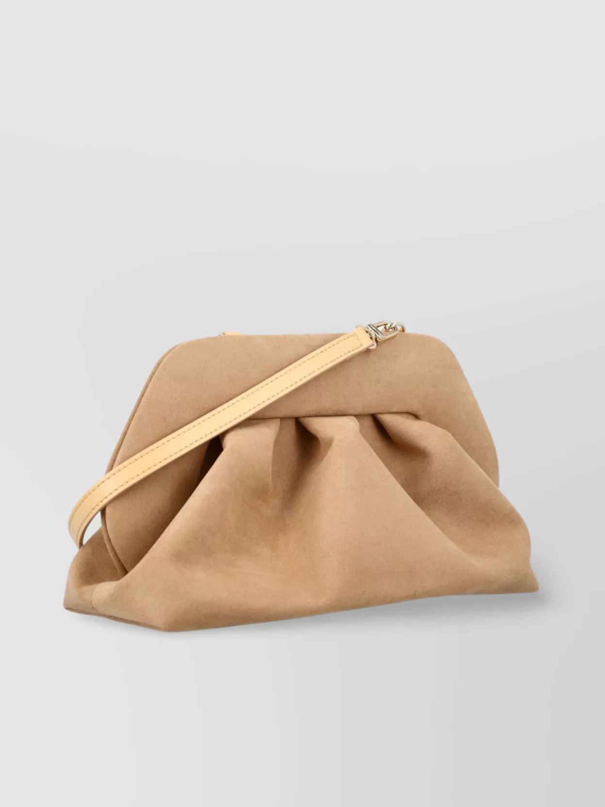 Themoirè Suede Eco Shoulder Bag With Detachable Strap And Pleated Design