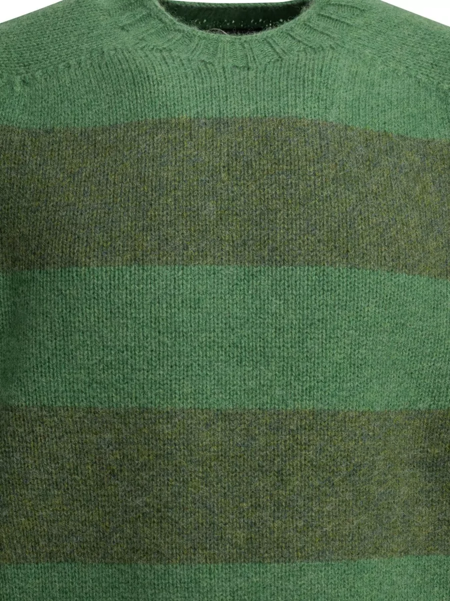 Beams Plus Crew Neck Striped Knitwear Ribbed Trims