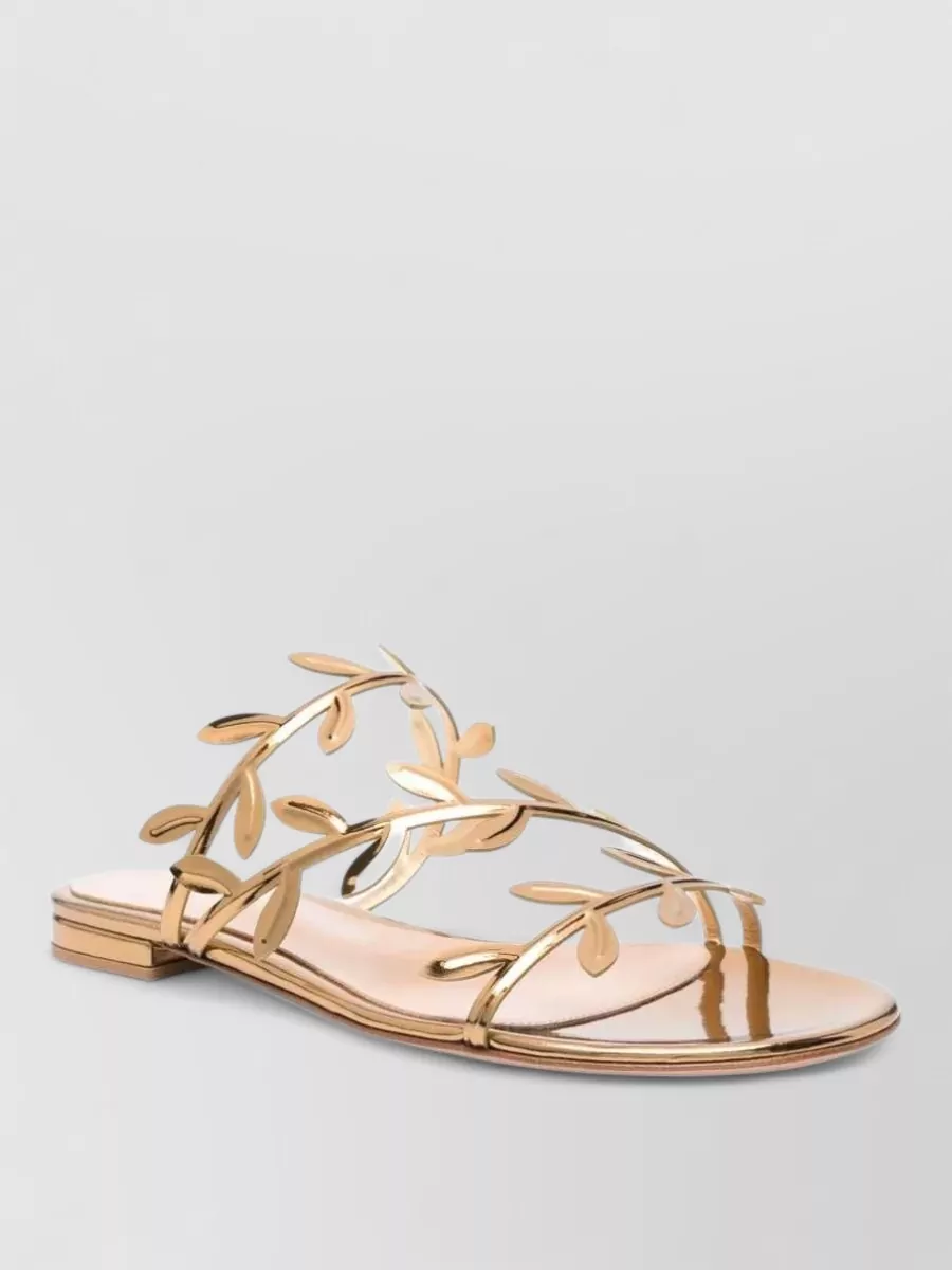 Gianvito Rossi Patent Leather Leaf-Pattern Slide Sandals