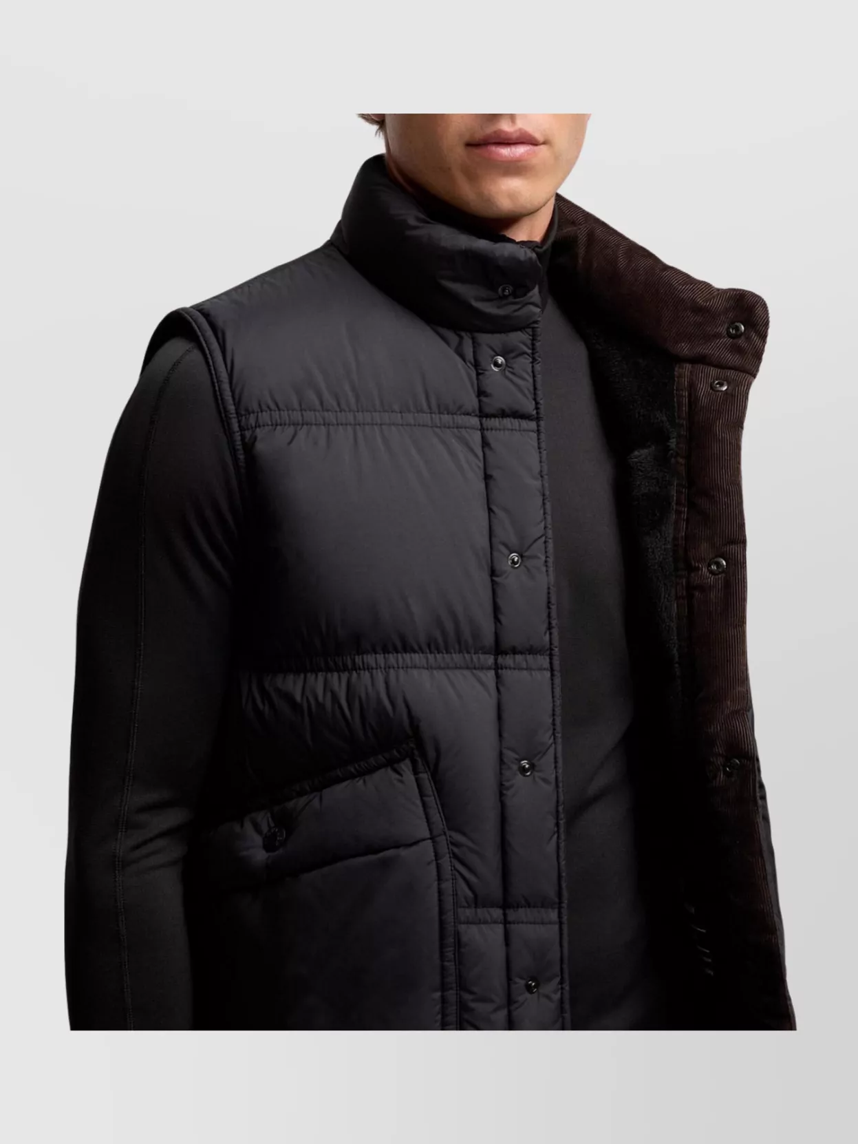 Moncler Padded Nylon Vest High Collar In Black