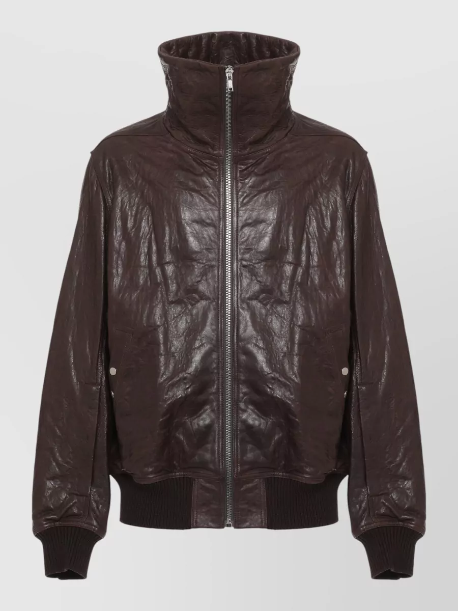 Rick Owens leather ribbed bomber jacket