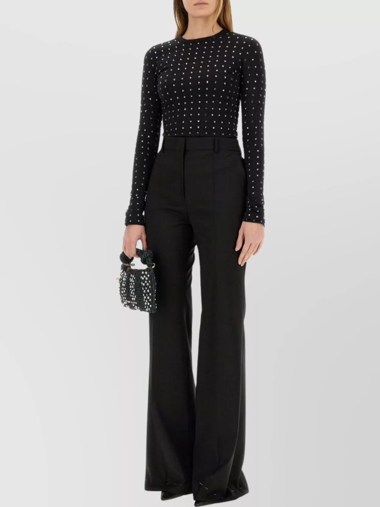 Sportmax Crystal Embellished Long Sleeve Top In Black