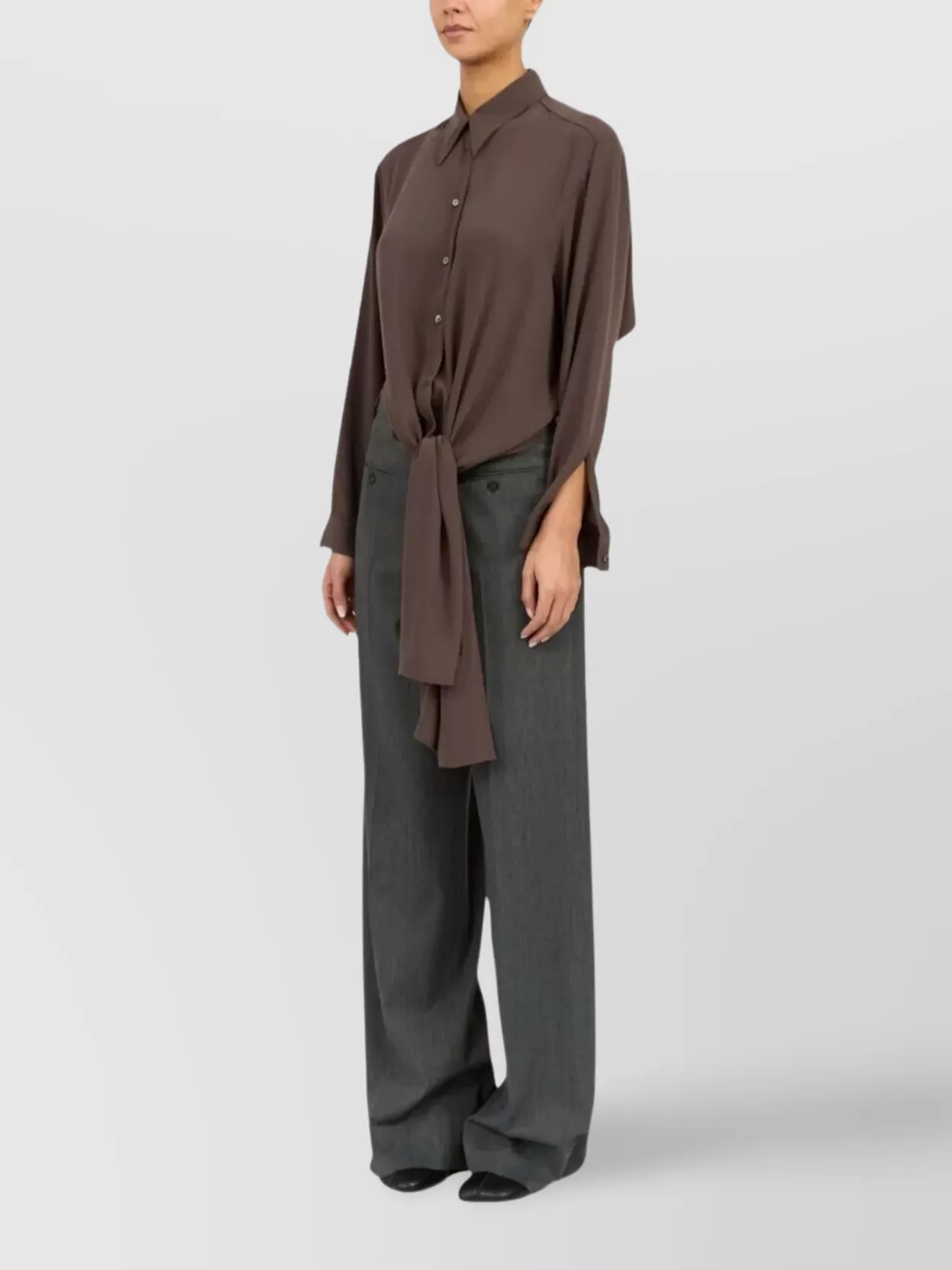Mm6 Maison Margiela Collared Neck Long-Sleeved Shirt With Open Back