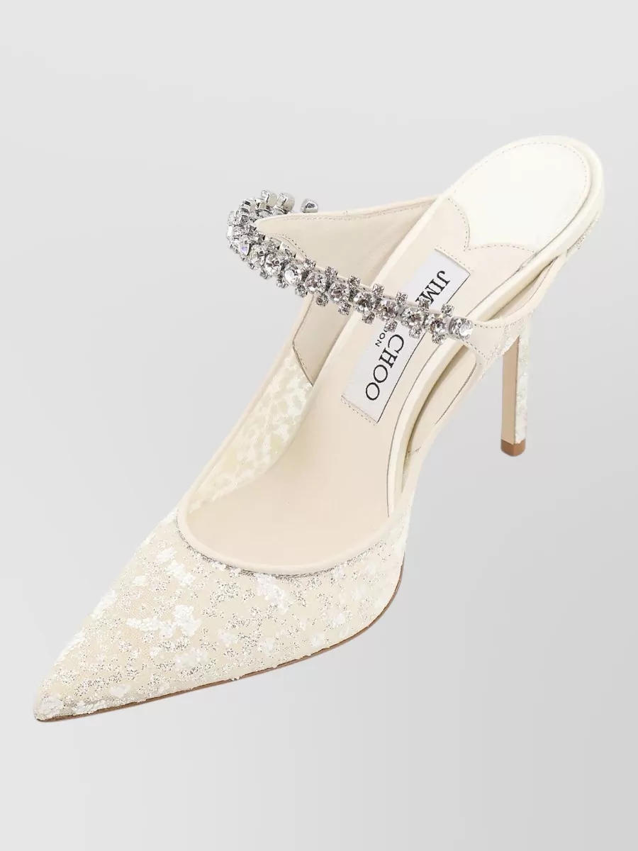 Jimmy Choo Embellished Mesh High Heel Mules