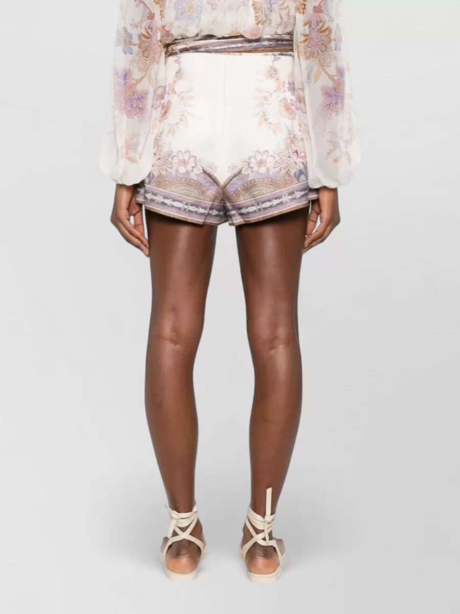 Zimmermann Linen High-Rise Printed Wide-Leg Tailored Shorts