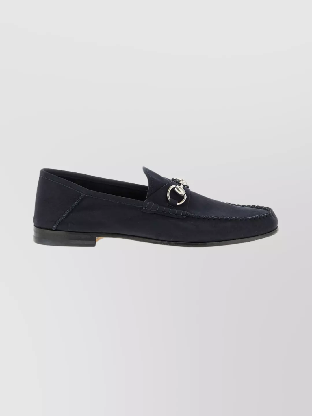 Gucci Round Toe Loafers With Metal Buckle Detail In Blue