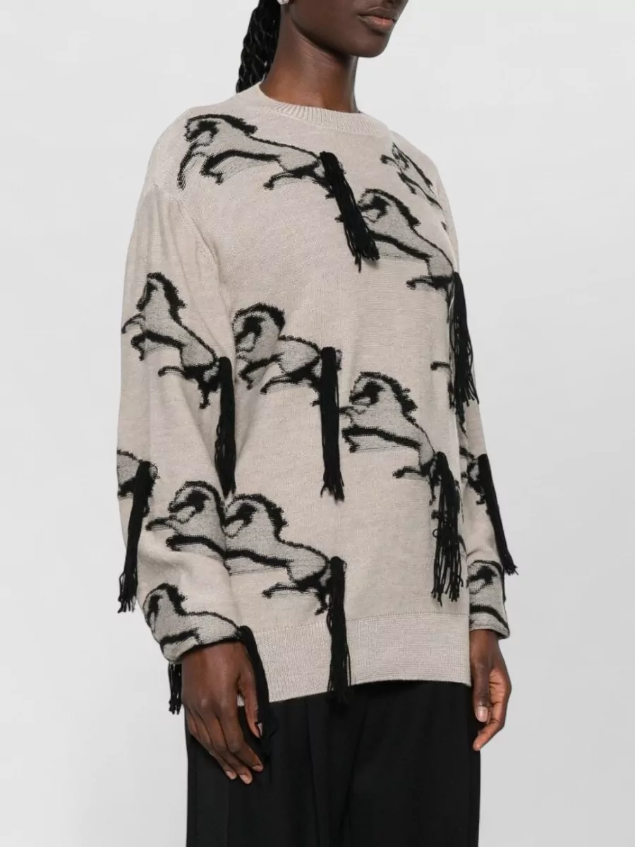 Stella Mccartney Virgin Wool Ribbed Crew Neck Embroidered Jumper