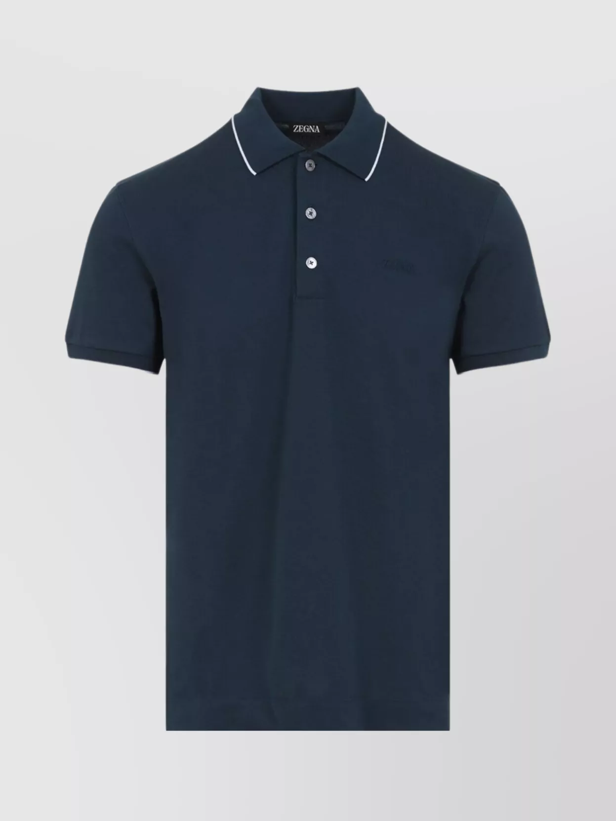 ZEGNA STRIPED COLLAR COTTON POLO SHIRT