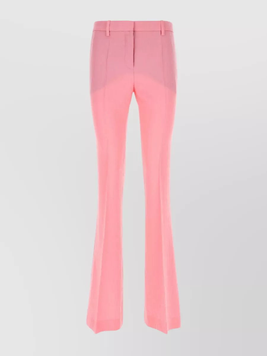 Shop Versace Embroidered Wool Pleated Trousers In Pink