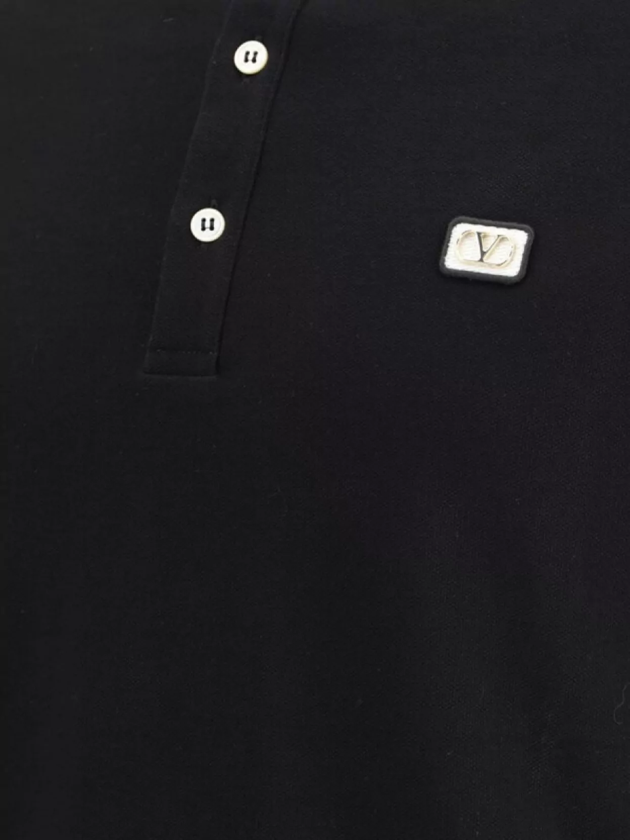 Valentino Garavani Black Polo Shirt With Classic Bicolor Collar And Logo Patch On The Front In Cotto