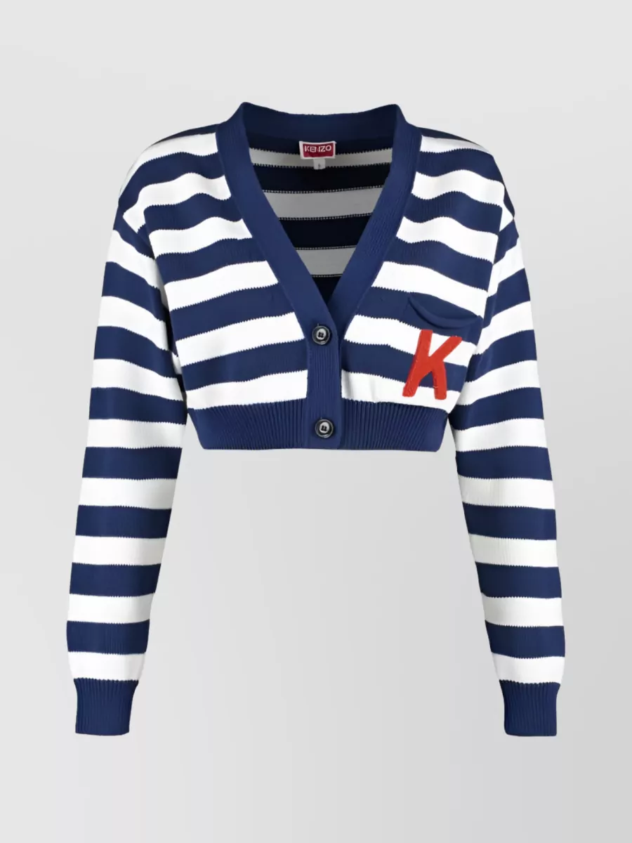 Shop Kenzo Nautical Stripes Bold Cropped Cardigan In Blue