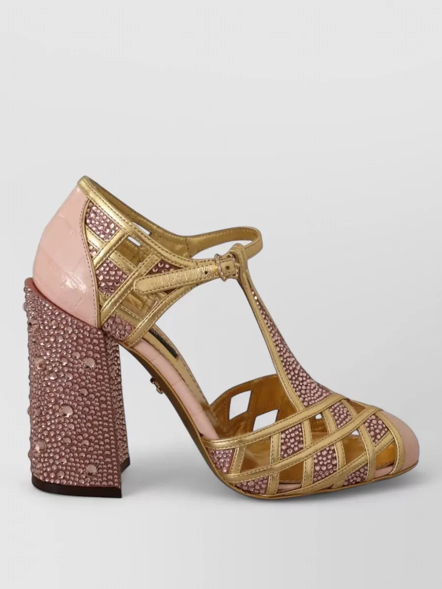Dolce&Gabbana Silk Leather Crystal T-Strap Pumps