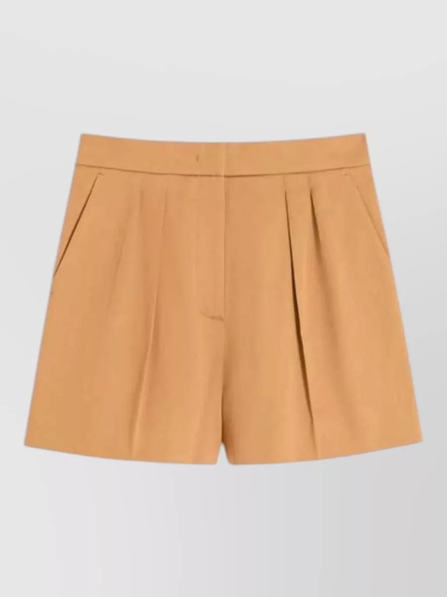 Max Mara High-rise pleated cotton satin shorts