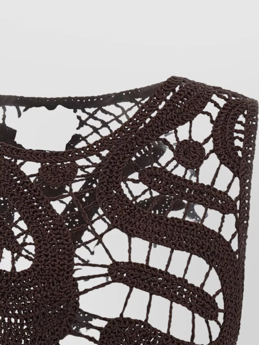 Pinko Crochet Cropped Crew Neck Knitted Top