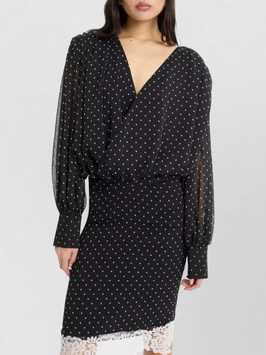 Rotate Floral-Print Draped V-Neck Long-Sleeve Blouse