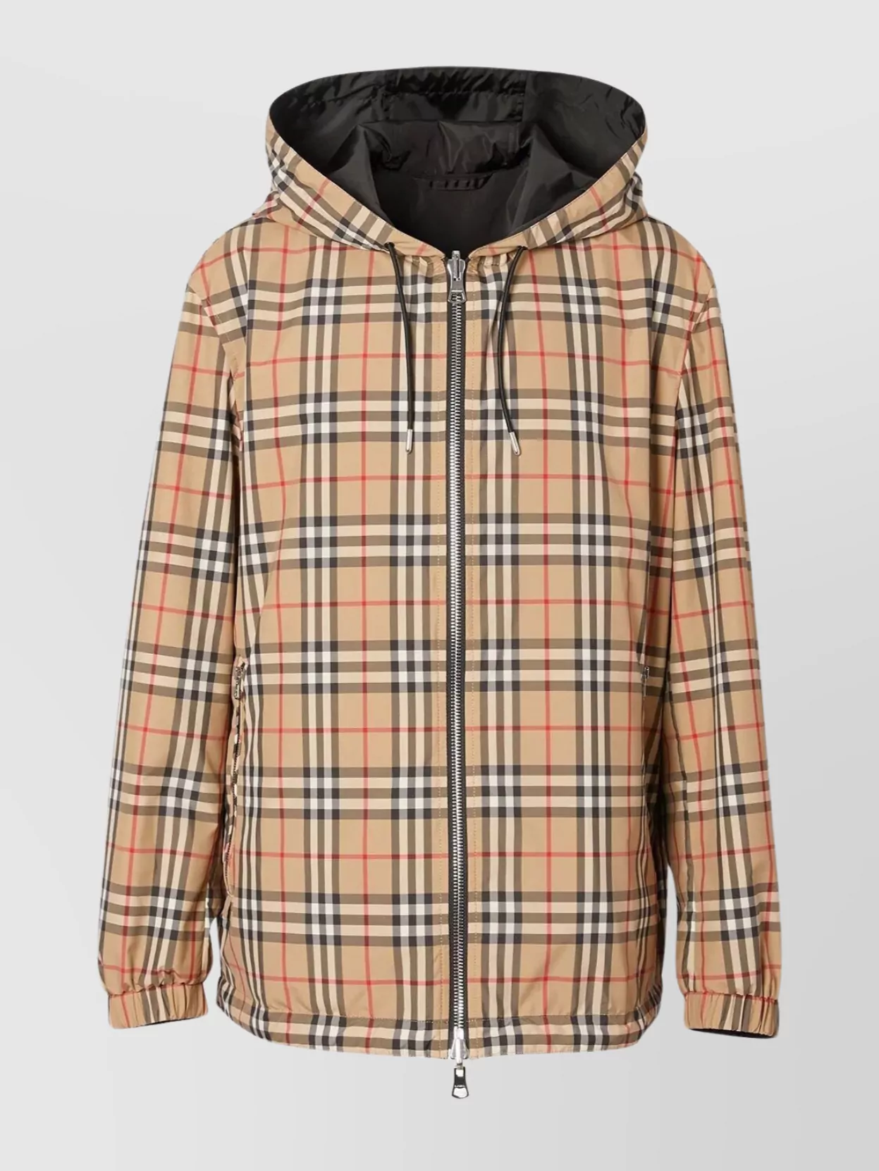 Shop Burberry Check Reversible Jacket With Drawcord Hem And Hood In Brown