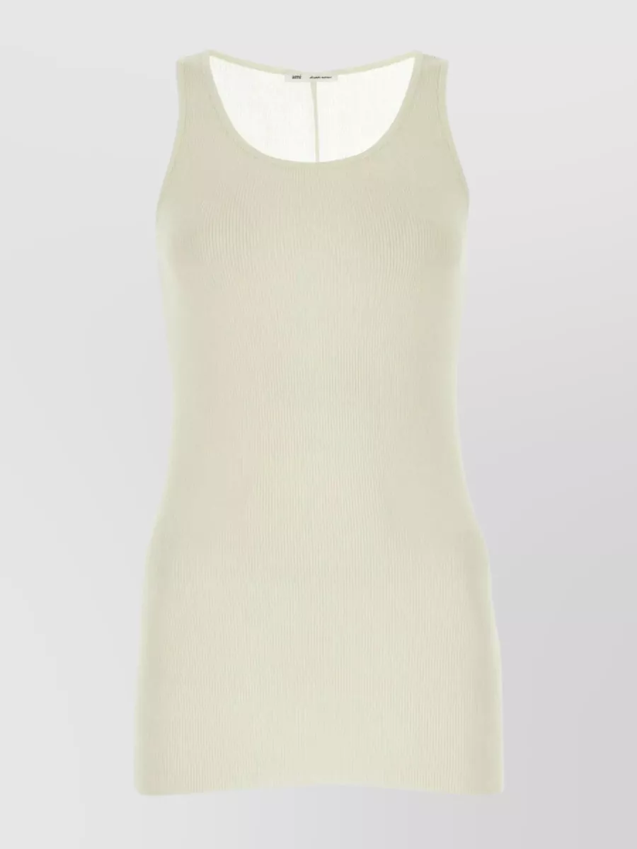 Shop Ami Alexandre Mattiussi Fitted Silhouette Ribbed Sleeveless Tank In White