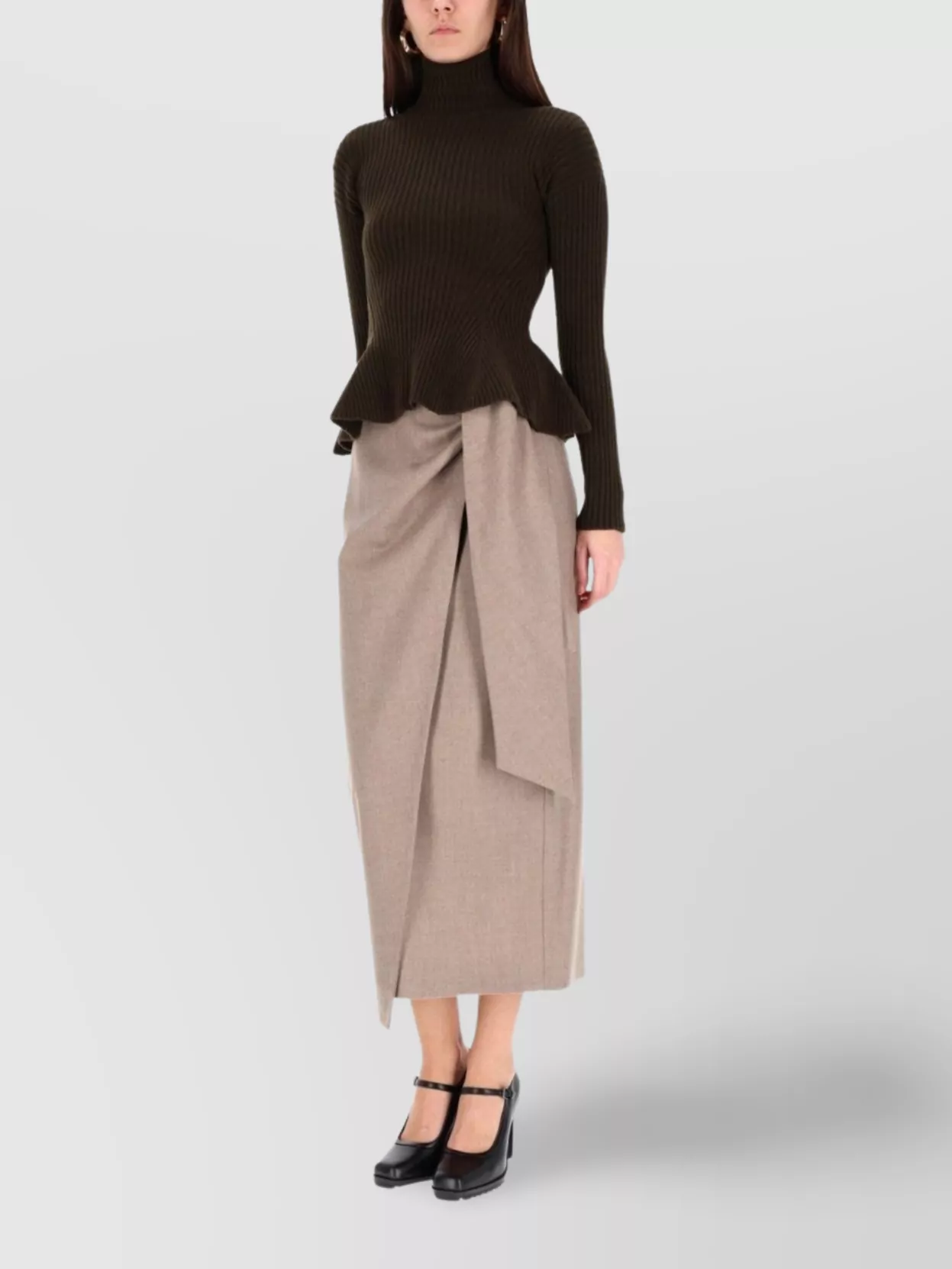 Max Mara Turtleneck Sweater Peplum Hem In Brown