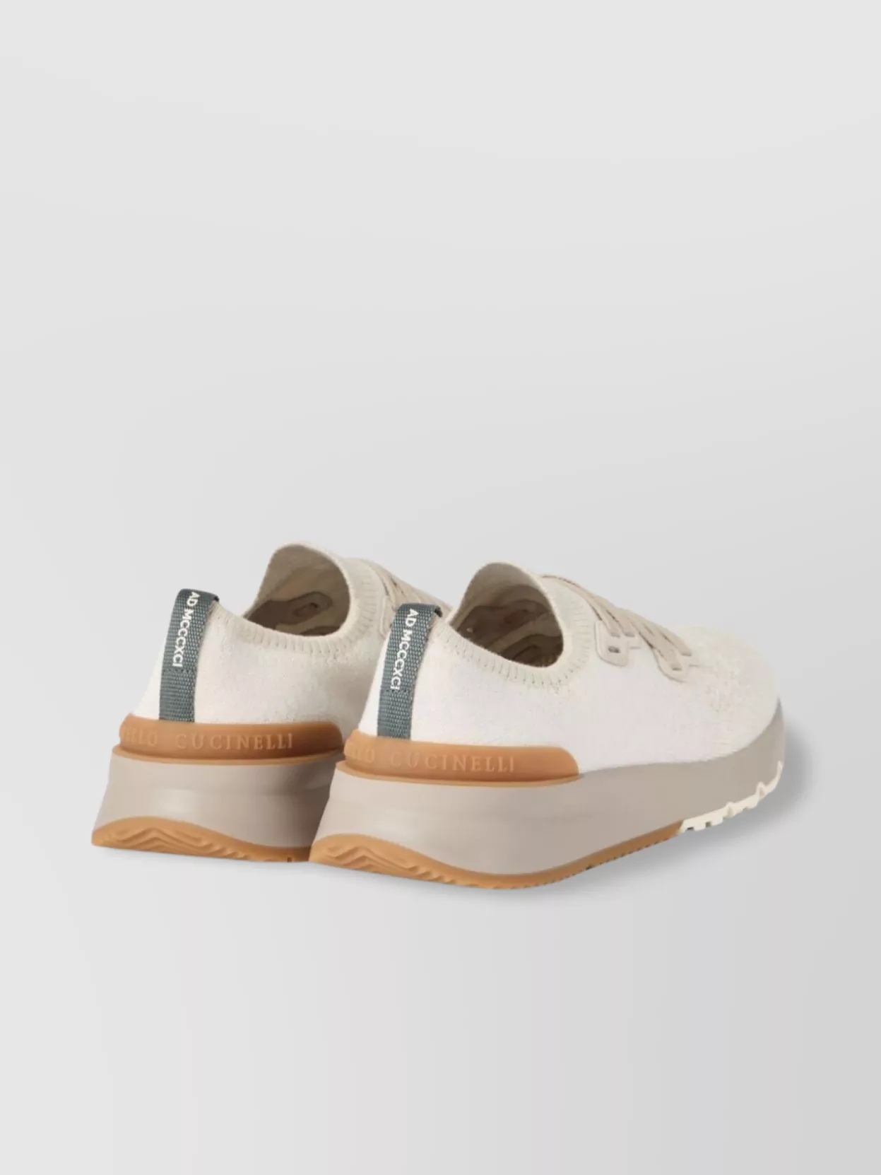 Brunello Cucinelli Cotton Sneakers In Ivory With Front Lace-up Fastening In White