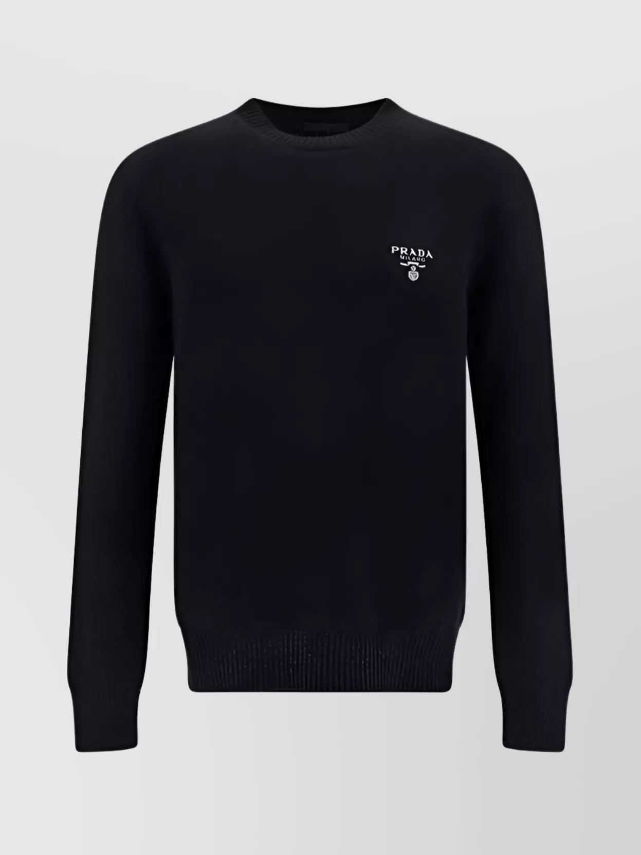 Shop Prada Crew Neck Sweater With Ribbed Hem And Cuffs In Black