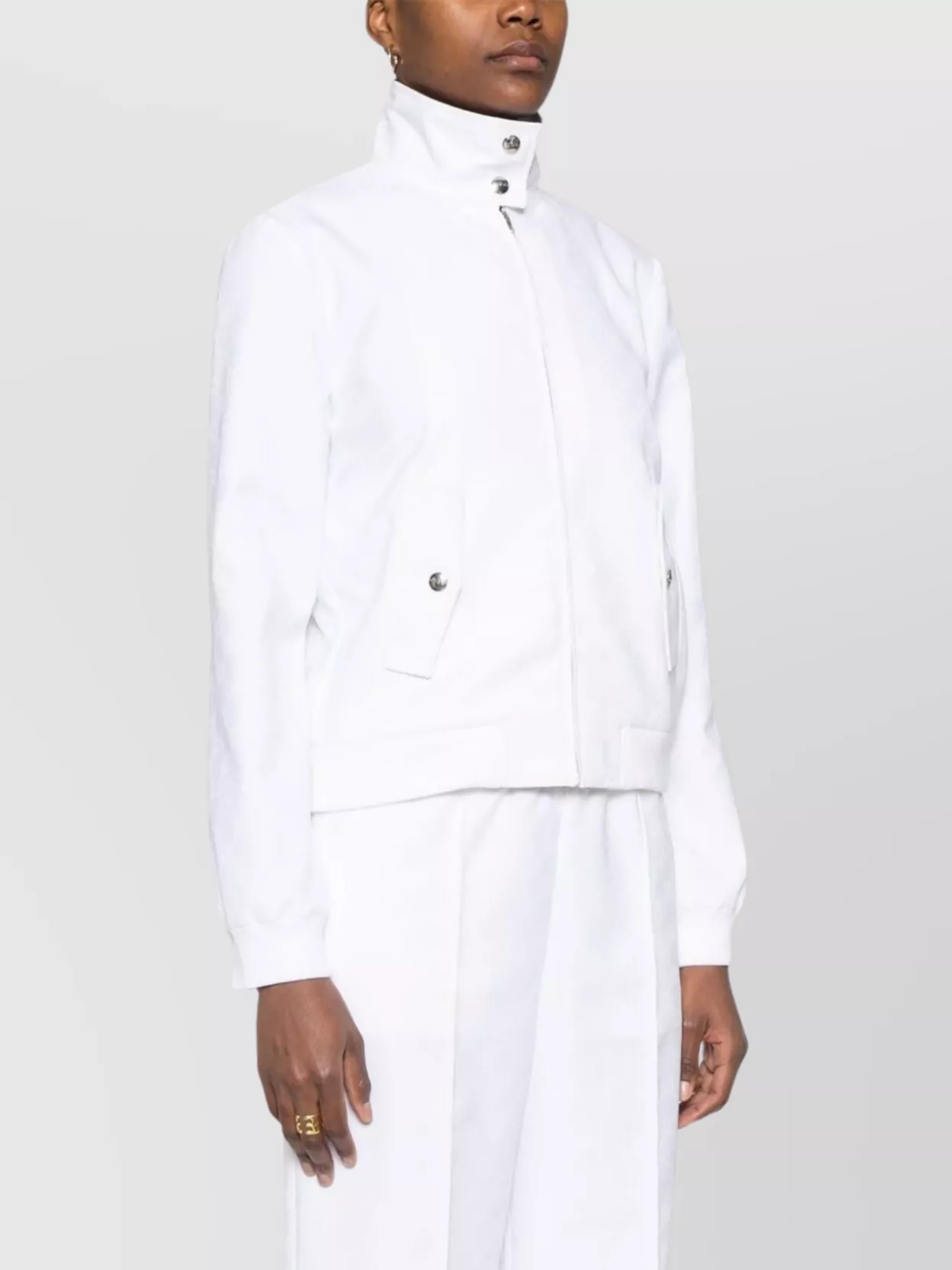 Gucci Jacquard Sweatshirt With Band Collar And Pockets In White