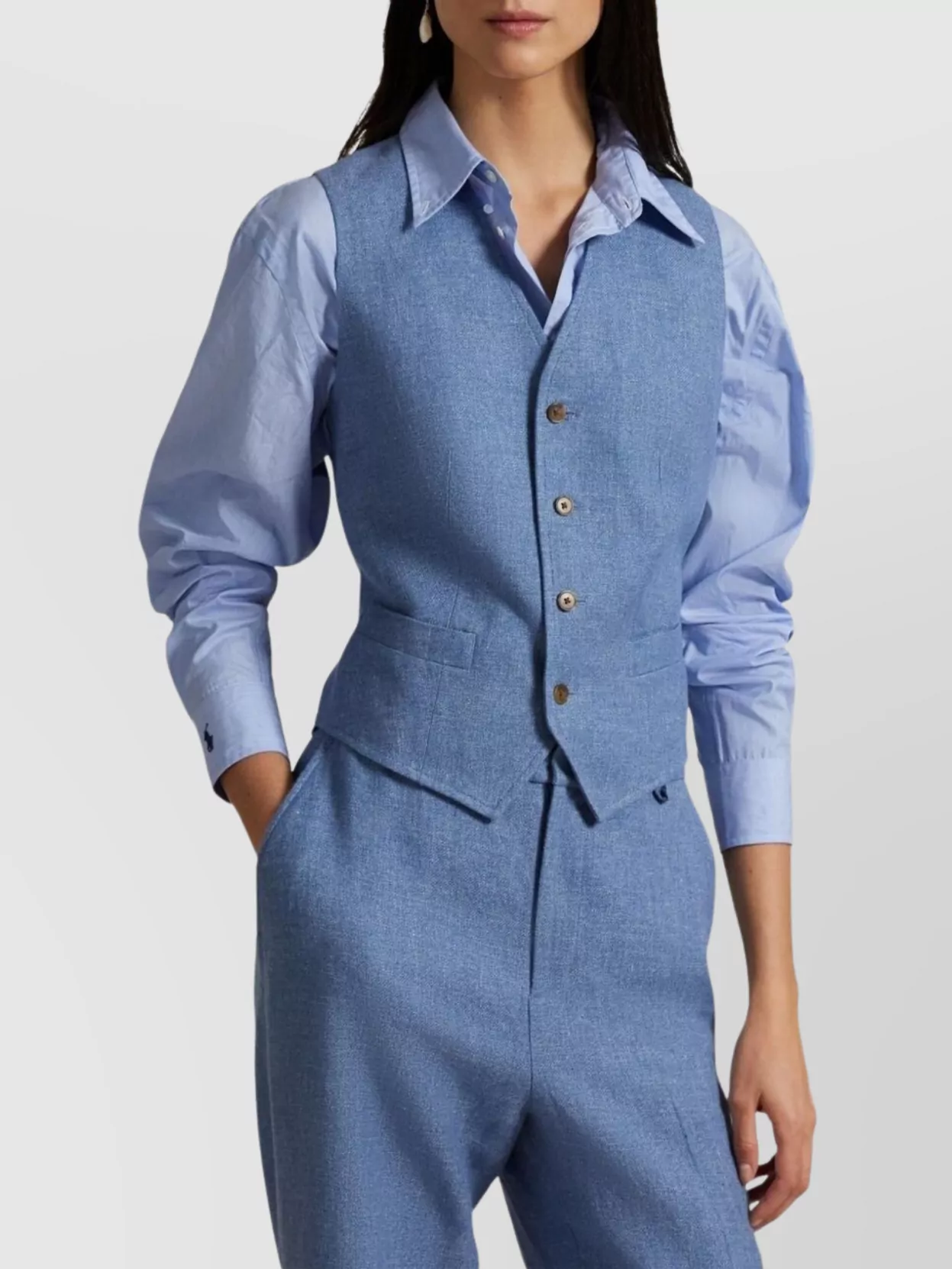 Ralph Lauren V-neck Gilet With Adjustable Back Strap In Blue