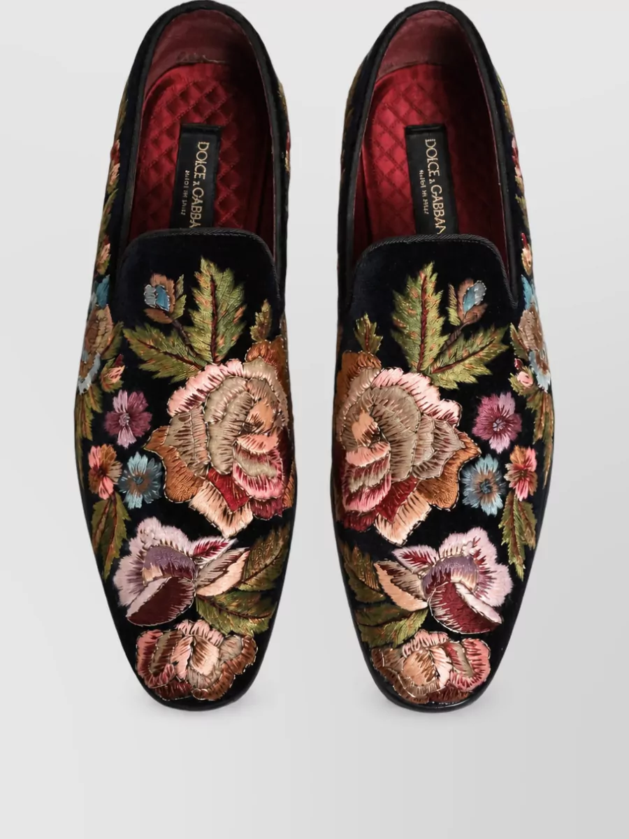 Dolce&Gabbana Velvet Floral Embroidered Loafers