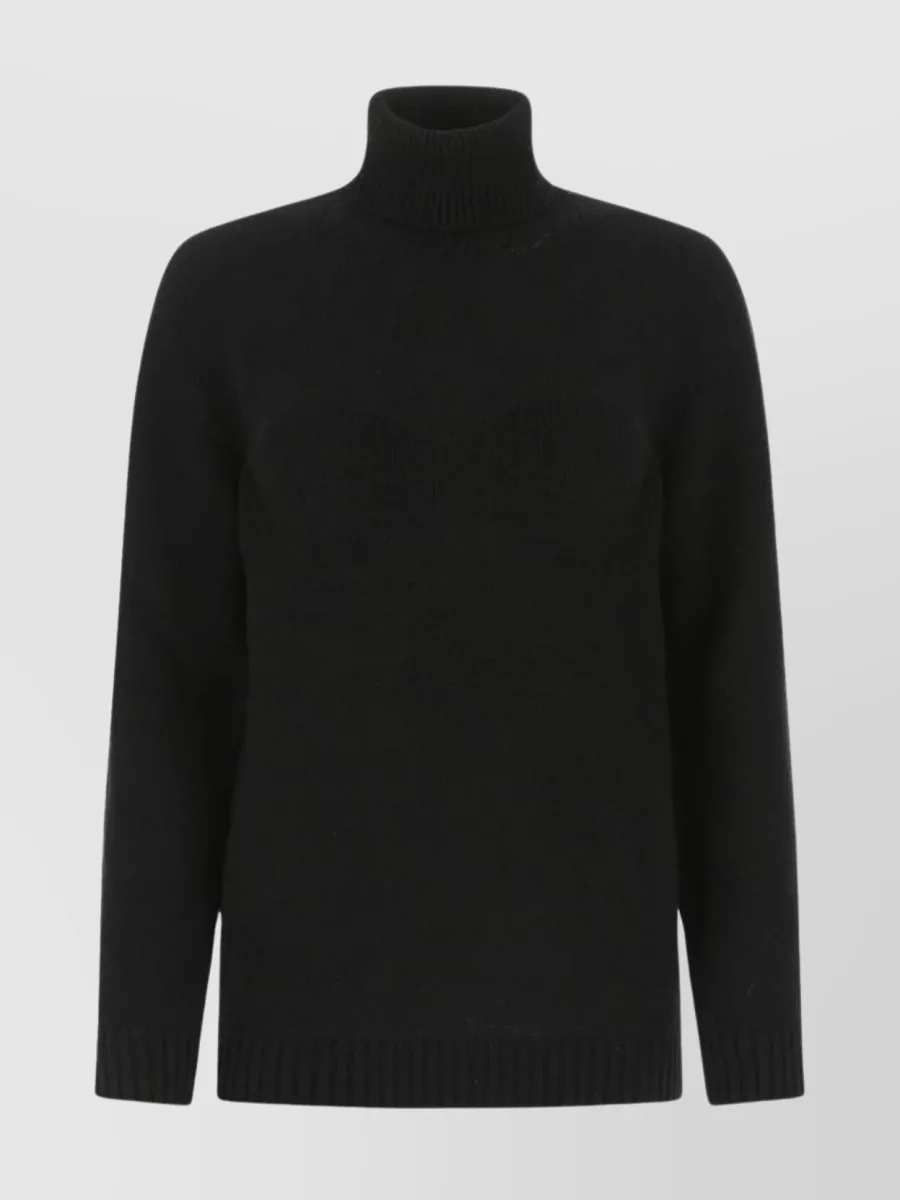 Shop Prada Knit Turtleneck Sweater With Ribbed Cuffs And Hemline In Black