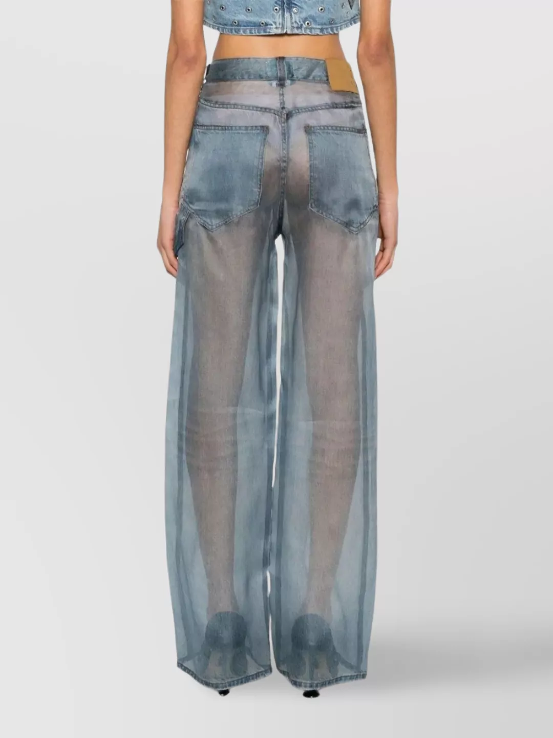 Haikure Sheer Overlay Wide-leg Trousers In Blue