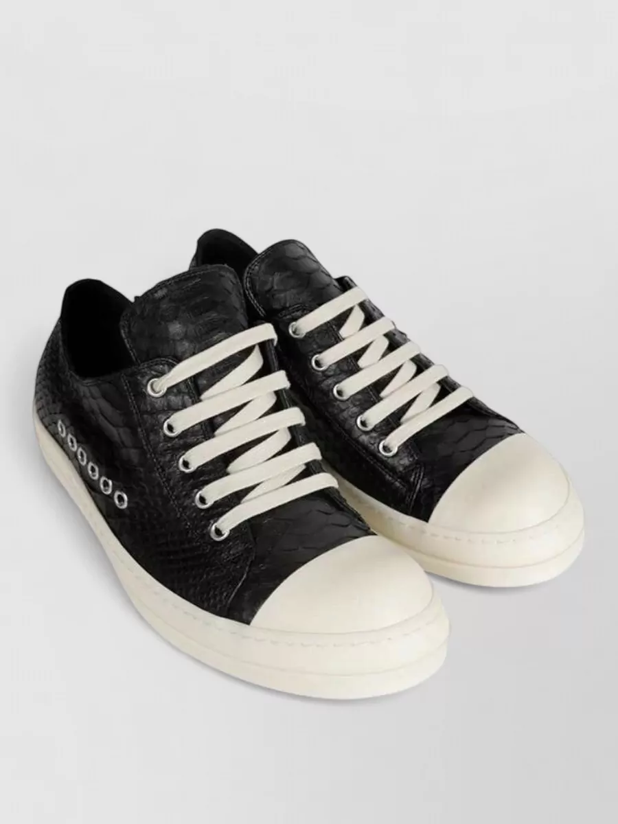 Rick Owens Python Leather Low Sneakers Rubber Sole In Black