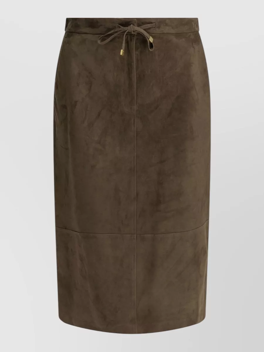 S Max Mara suede leather midi straight skirt