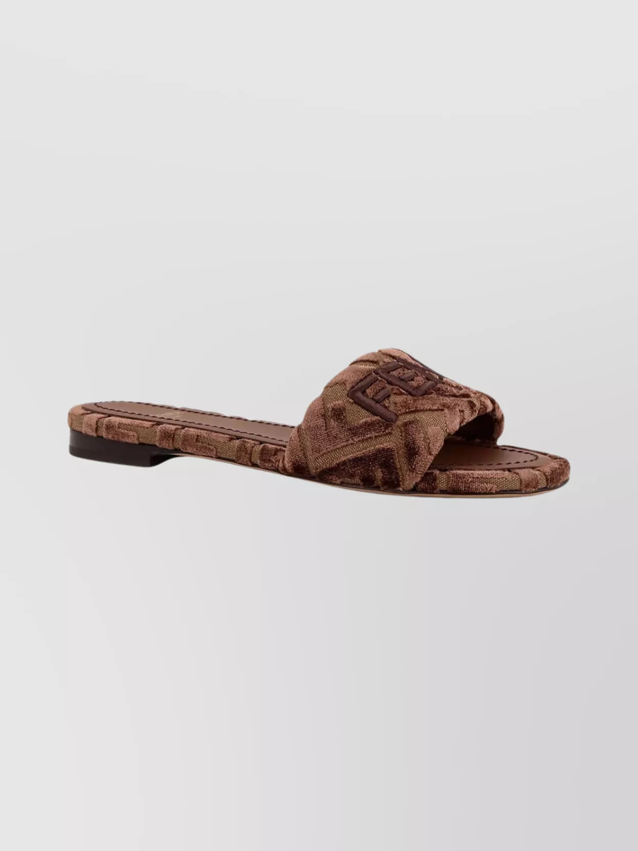 Fendi Velvet Slides With Ff On Leather Sole