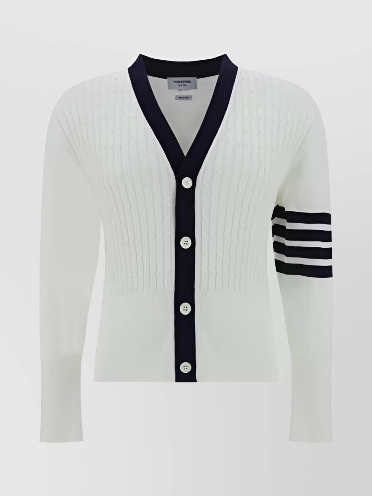 Shop Thom Browne Buttoned Side Slit Cable Knit Cardigan