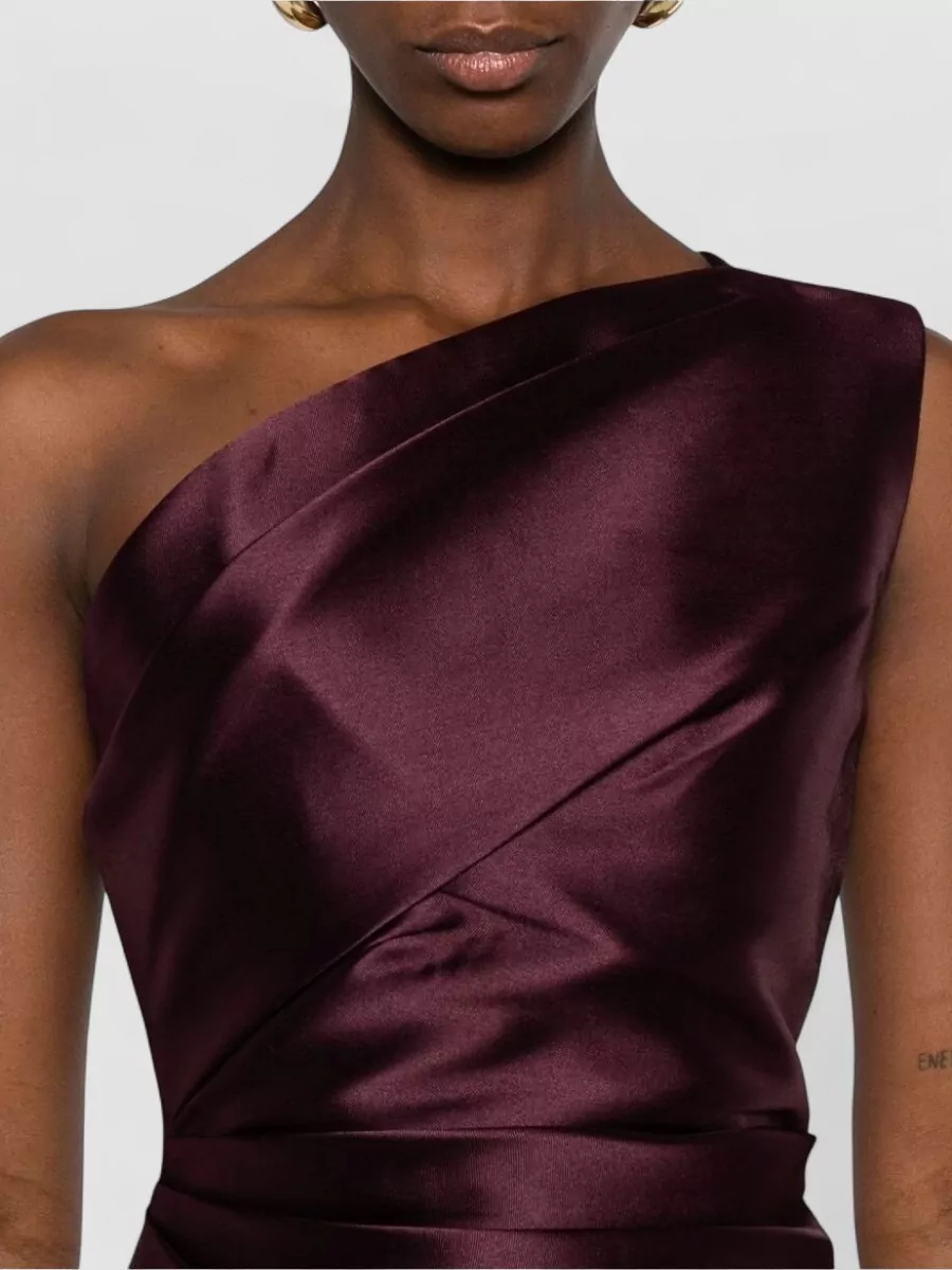 Solace London Polyester One-Shoulder Draped Maxi Dress