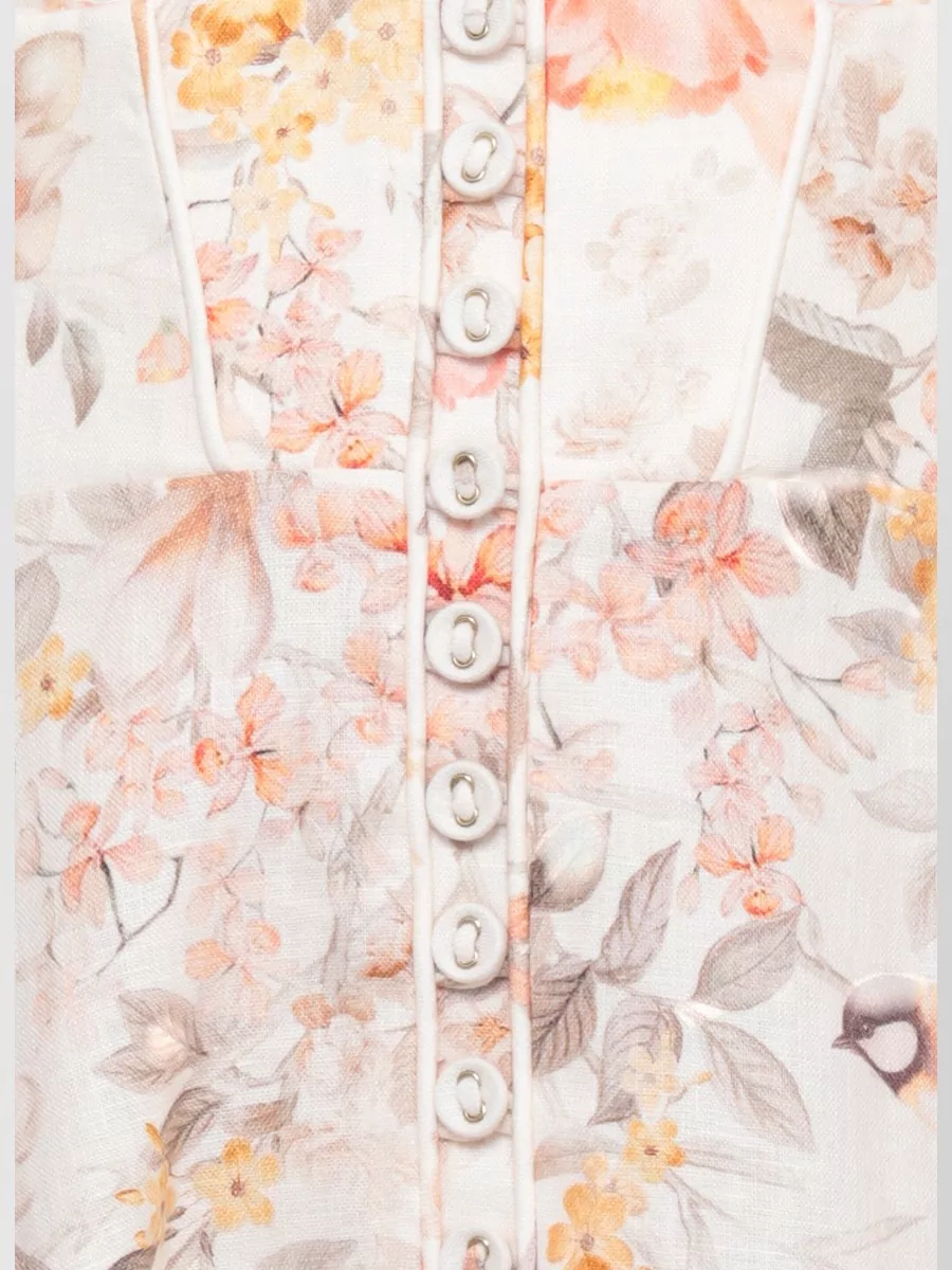 Zimmermann Linen Floral-Print Sleeveless Scoop-Neck Midi Dress