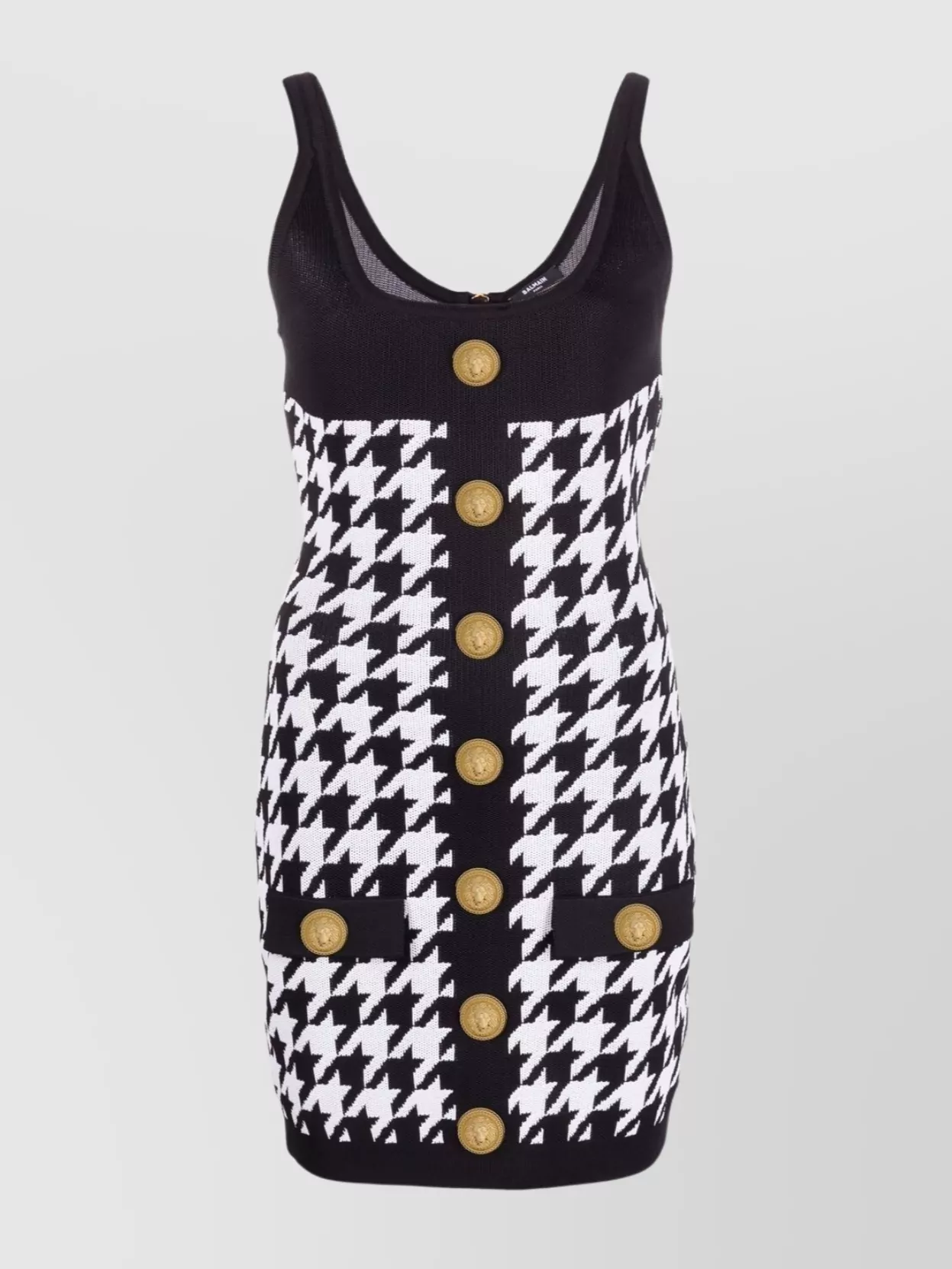 Balmain Sleeveless Knit Dress Houndstooth Print In Black