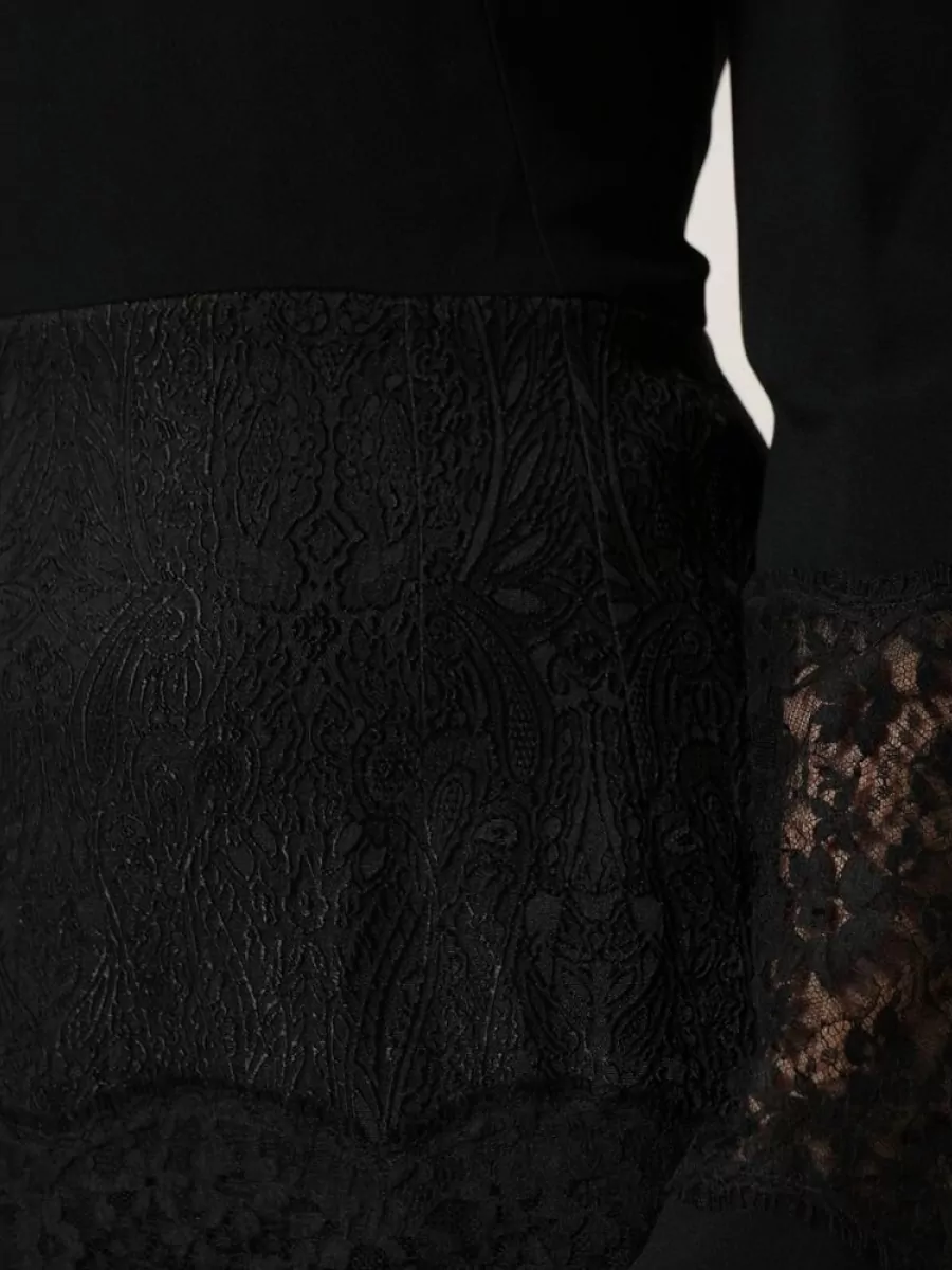 Dolce&Gabbana Lace Sheer Panel Long-Sleeve Knee-Length Dress