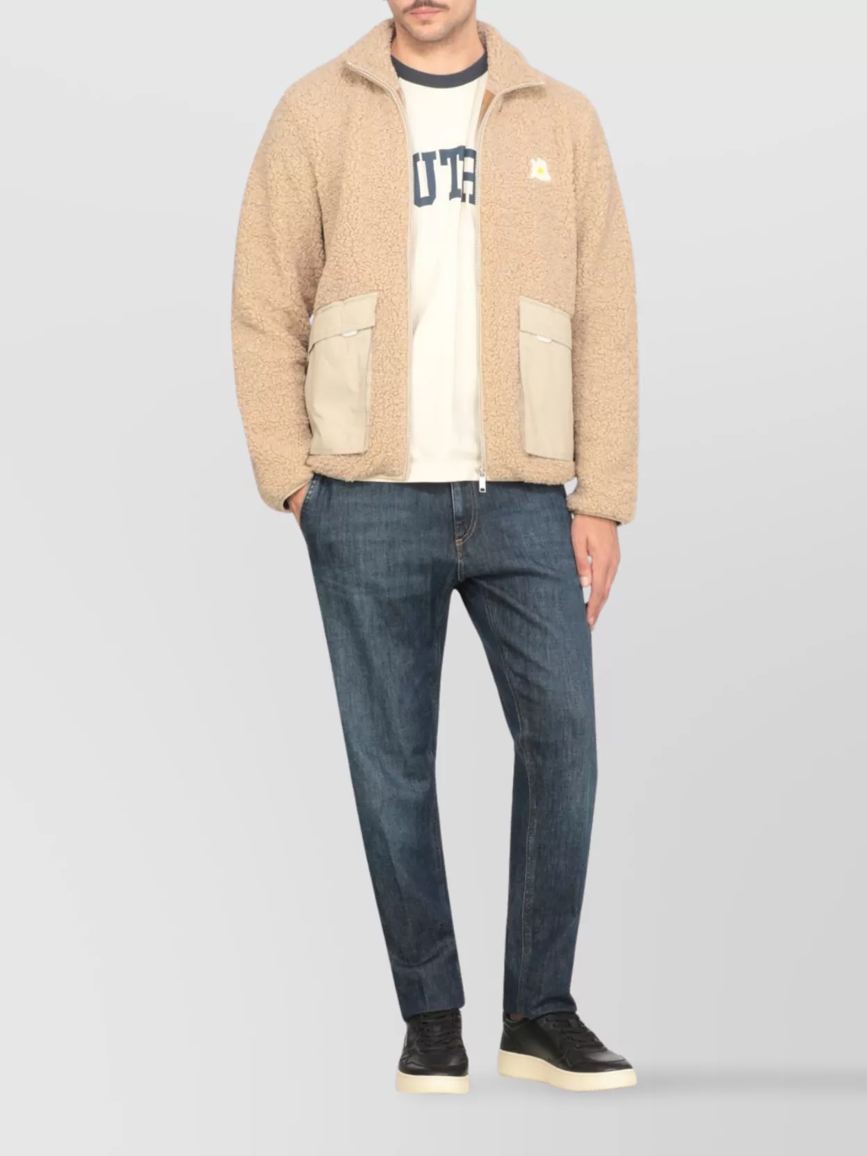 Autry Short Teddy Jacket High Neck In Neutral