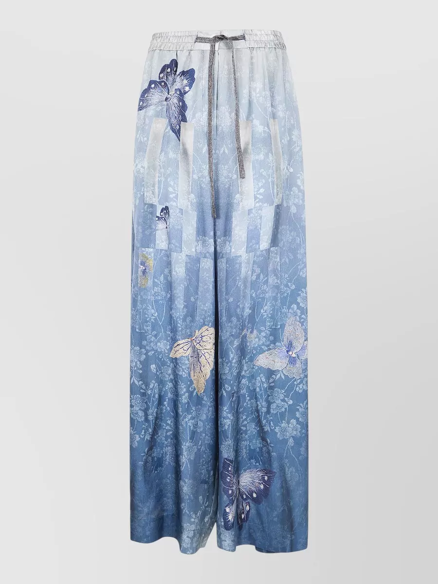 Pierre Louise Mascia Aloe Trousers Butterfly Print Elastic Waistband In Blue