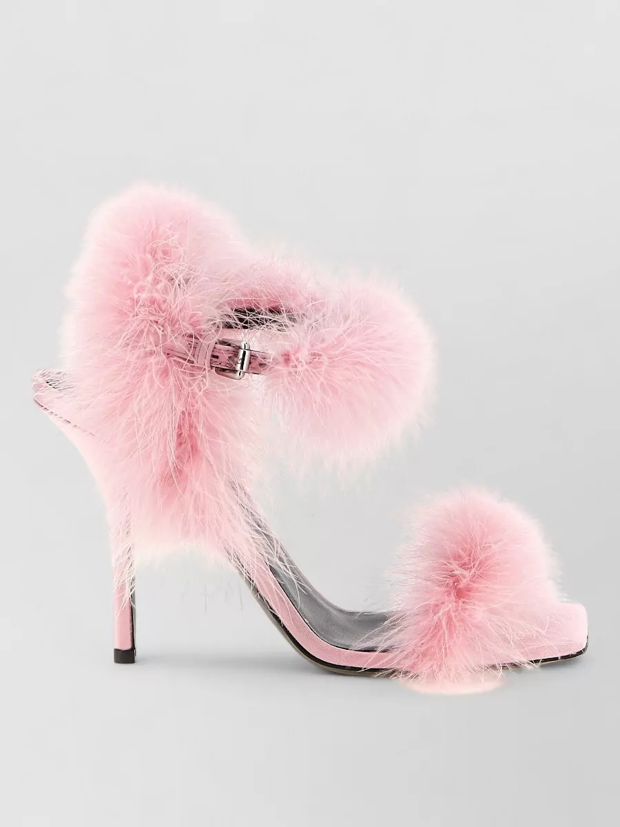 Moschino Satin Sandals Open Toe Feather Detail