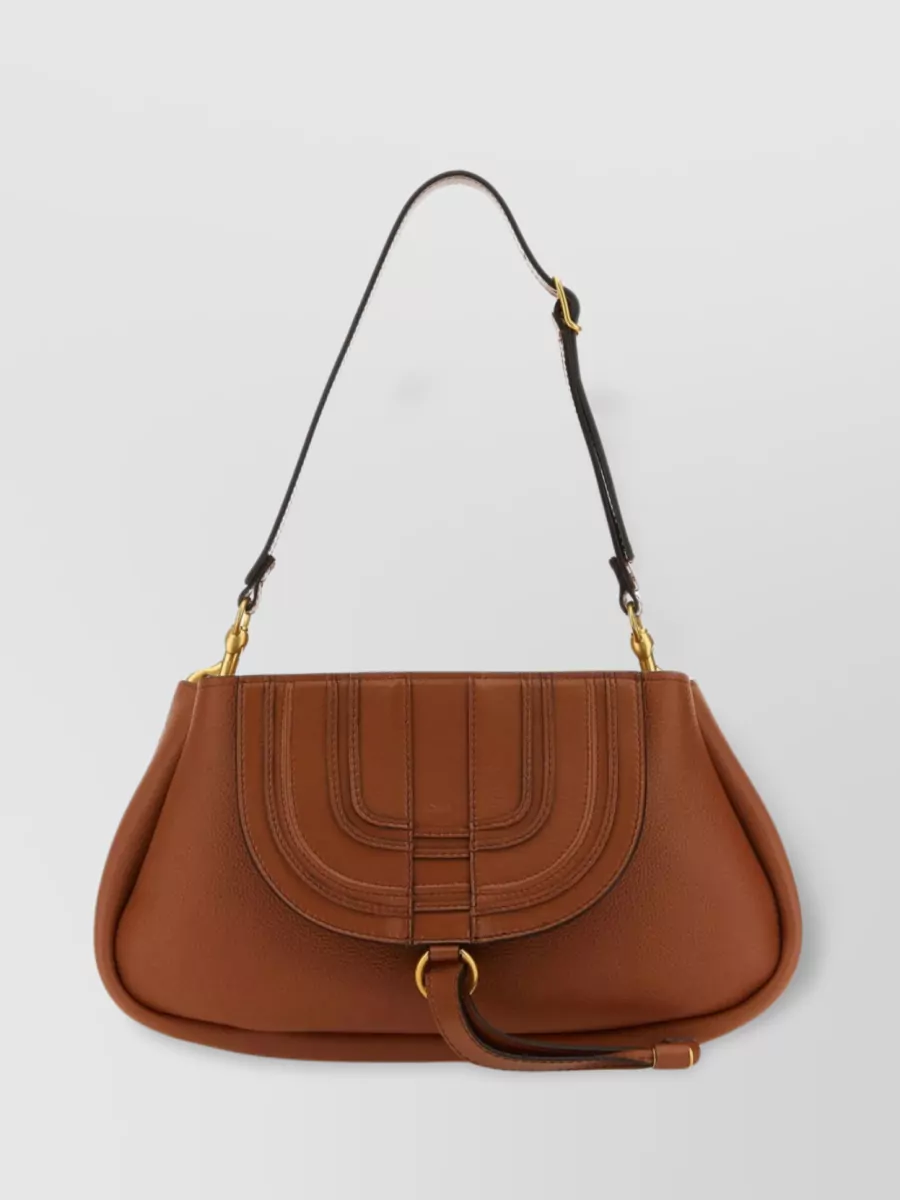 Shop Chloé Front Flap Leather Clutch In Brown