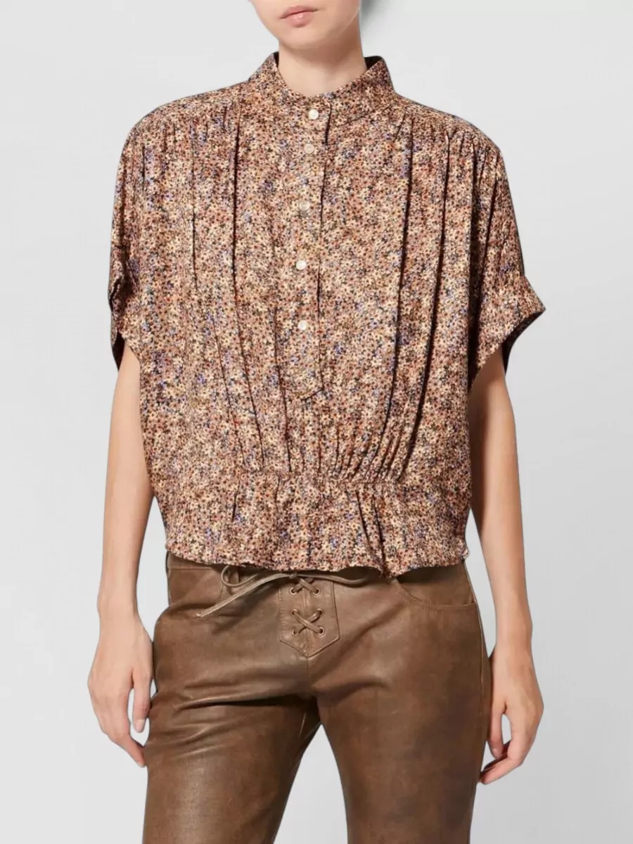 Isabel Marant Floral Collared Top Short Sleeves Pleated