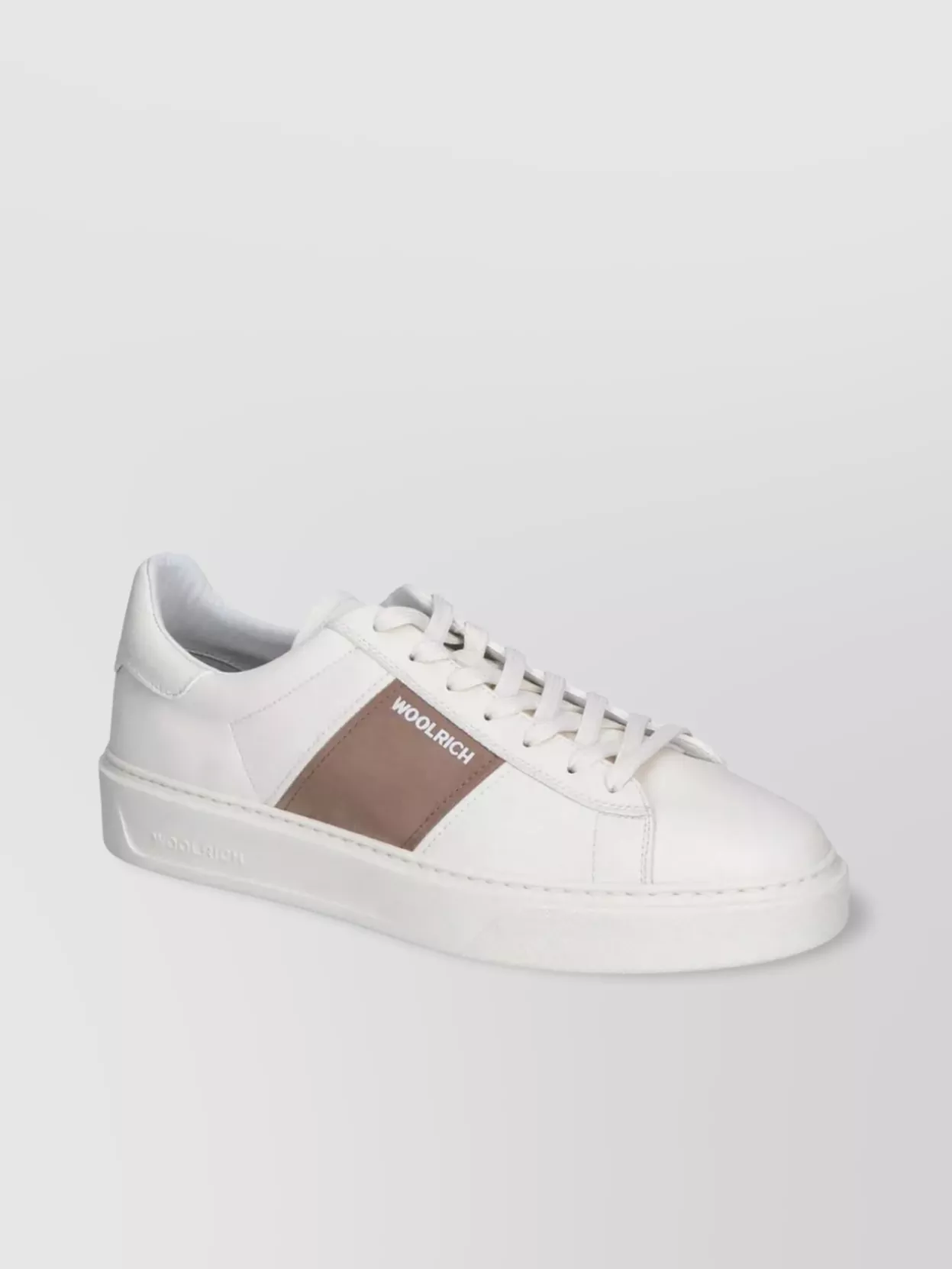 Woolrich Court Leather Sneakers With Contrast Panel And Round Toe