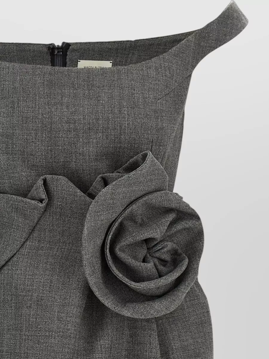 Magda Butrym Wool Silk Draped 3D Flower Boat Neck Evening Dress
