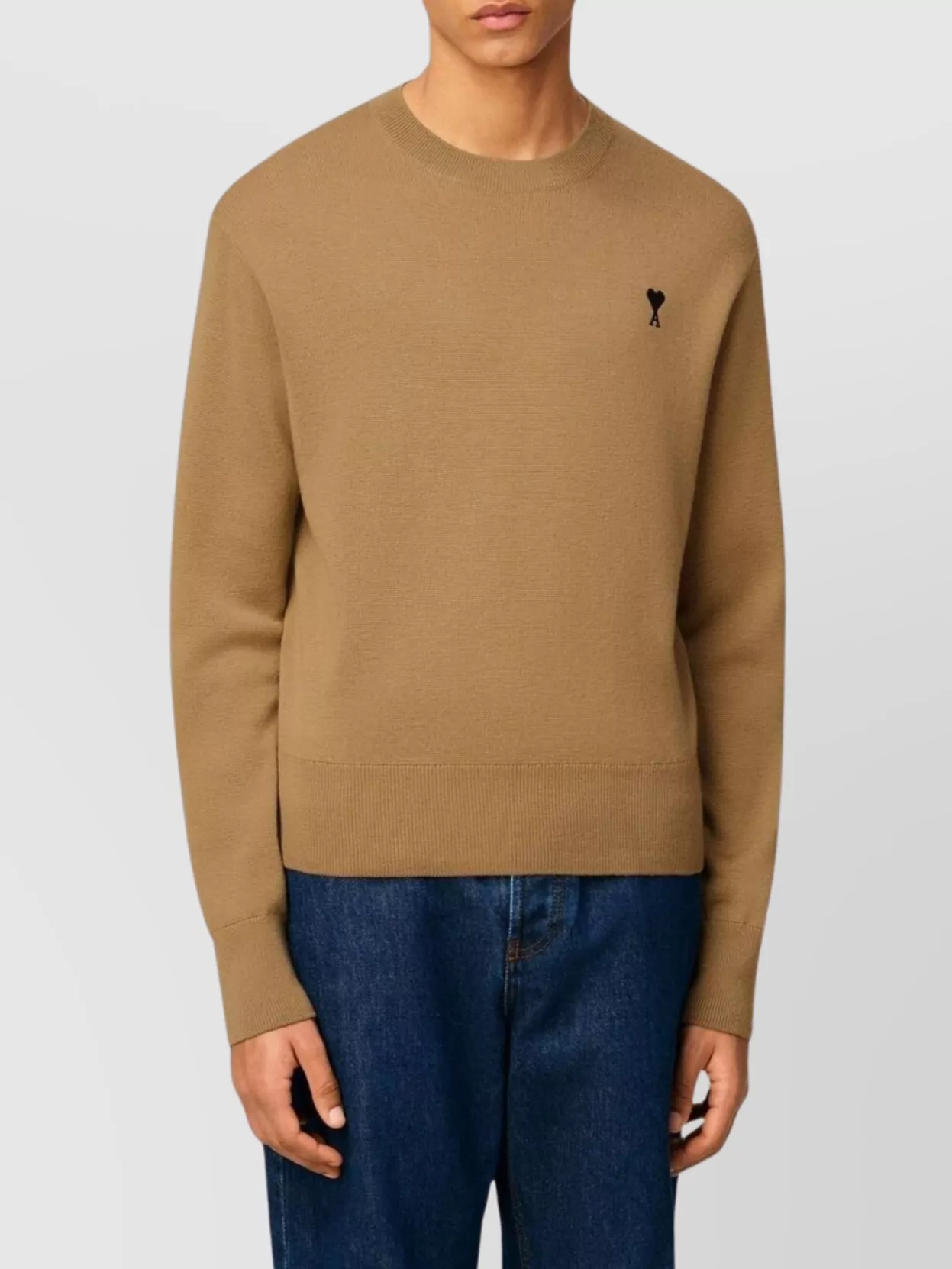 Ami Paris Crew Neck Camel Wool Sweater