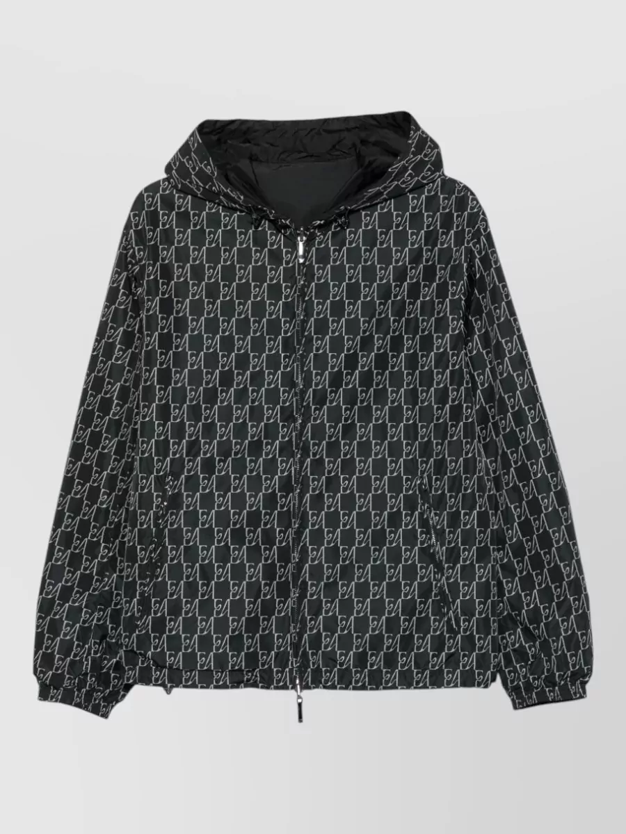Emporio Armani hooded logo print nylon raincoat