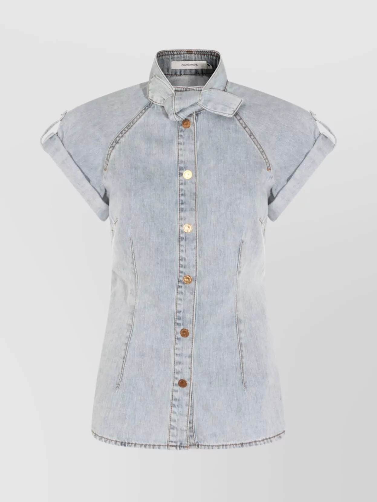 Zimmermann Stylish Top Featuring Tie Collar And Folded Cuffs In Blue