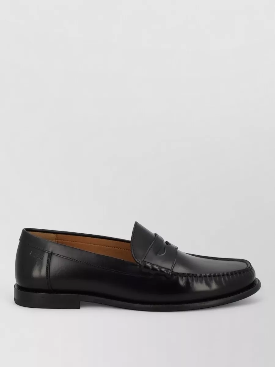 Boss Leather Loafers Round Toe Stitch Detail
